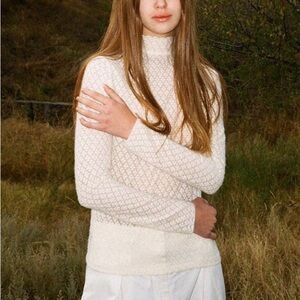 RIHOAS Cream Patterned Sheer Turtleneck Top